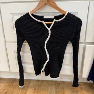 Boden Black Ribbed Button Down Shirt with White Trim